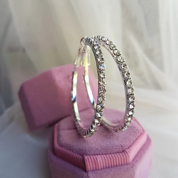 Swarovski Elements 925 Sterling Silver Medium Hoops Earrings NEW - Picture 5 of 12